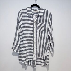 SOFT SURROUNDINGS Striped Linen Rayon Button‎ Down Shirt Top Women's Size S